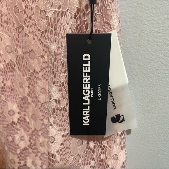 Karl Lagerfeld Paris Blush Pink sleeveless lace dress 10 pearl collar DEFECT - Picture 8 of 12